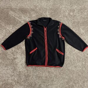 Bob Macke Wearable Art Womens XL Black Floral Embroidered Jacket Zip Up Shacket